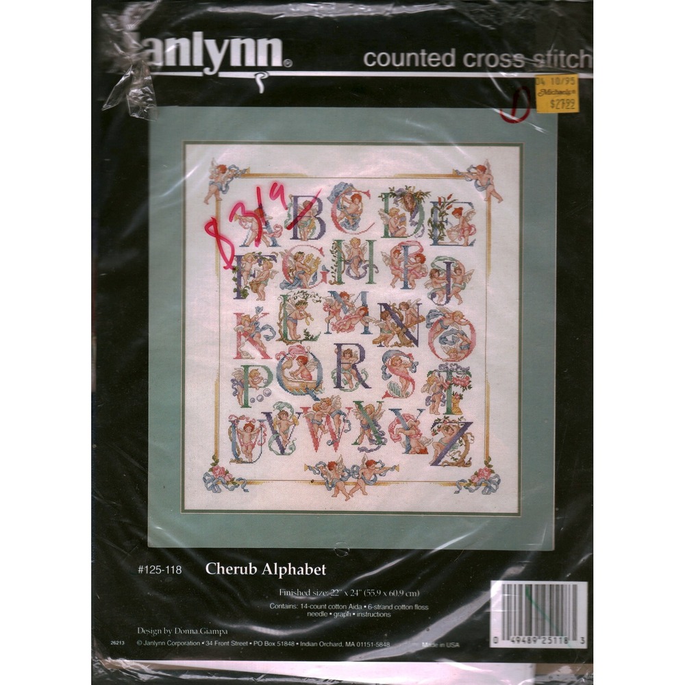 Janlynn Cherub Alphabet Counted Cross Stitch Kit 125-118 Donna Giampa Vintage